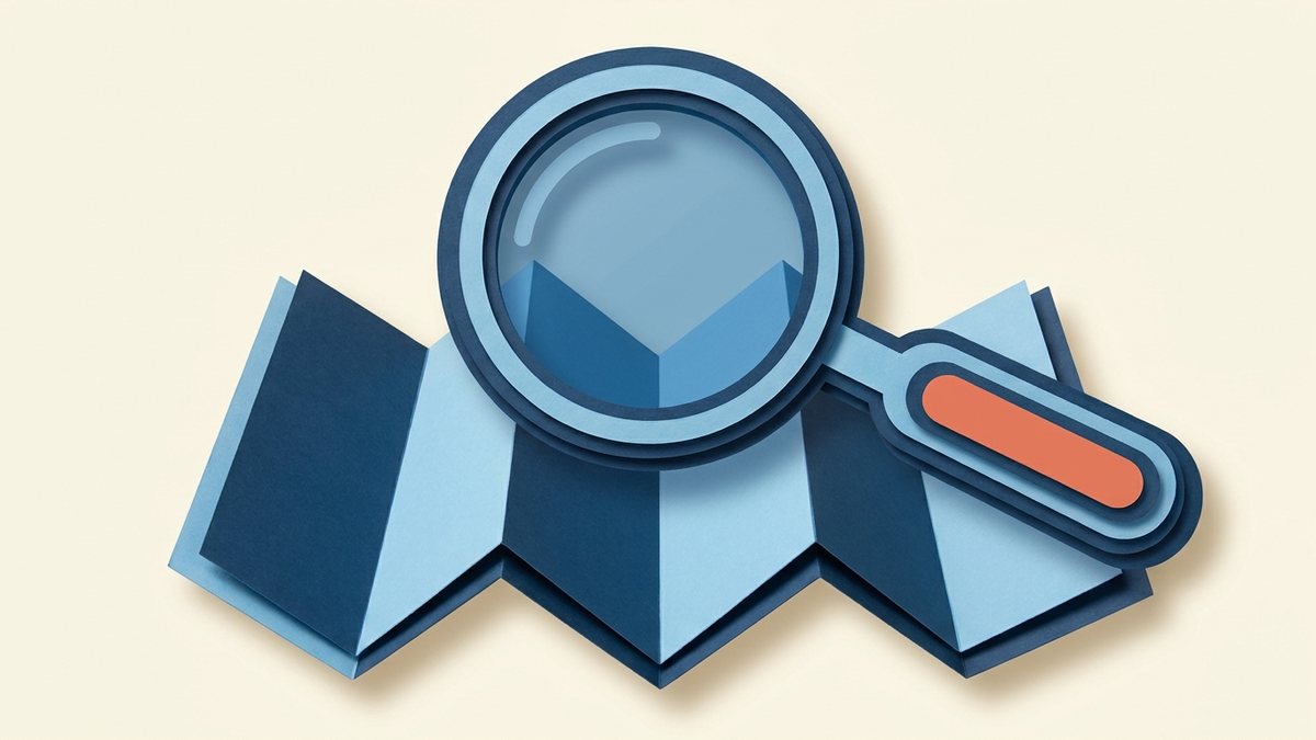 Изометрическая инструкция-гармошка с подсвеченной складкой посередине и лупой над ней