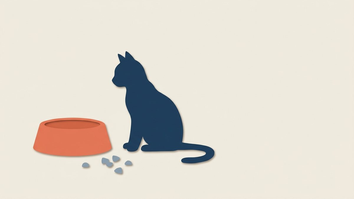 Бумажная миска с косточкой рядом и силуэт кота из бумаги на светлом фоне, миска кораллового цвета