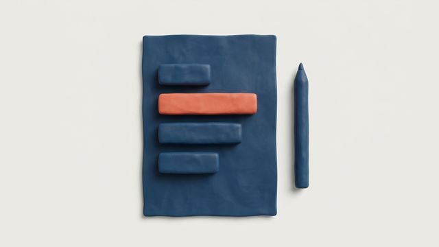 Пластилиновый лист с четырьмя брусками-блоками разной длины, один коралловый, рядом карандаш