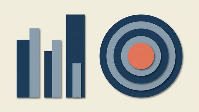 Три бумажных столбика разной высоты и круглая коралловая мишень рядом