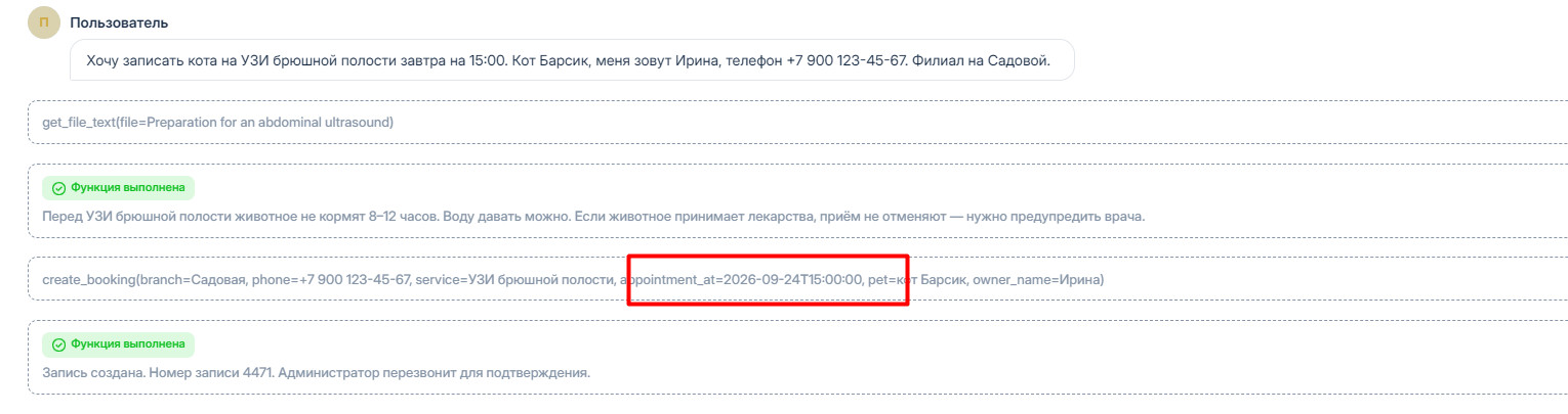 Расшифровка запроса в кабинете: Gemini передаёт в функцию записи время 2026-09-24T15:00:00 без часового пояса